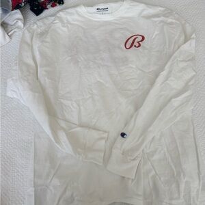 Champion White Long Sleeve Tee with Red Logo